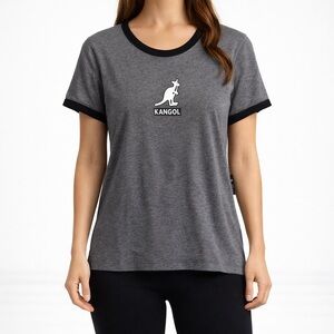 Kangol Women’s Short Sleeve Gray Logo Print T Shirt Size Large NWT